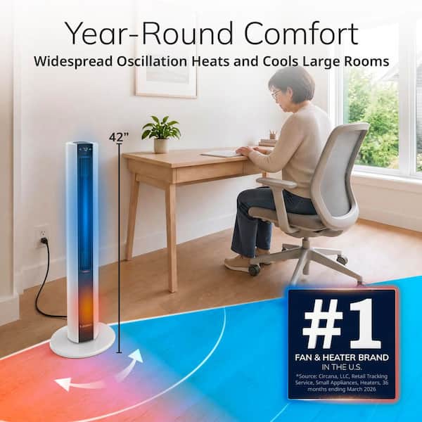 All Season 1500-Watt Electric Oscillating Space Heater and Fan Combo Tower with Remote Control