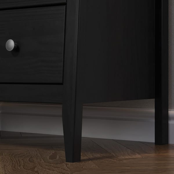 Jela Solid Wood 5 Drawer Dresser - Black