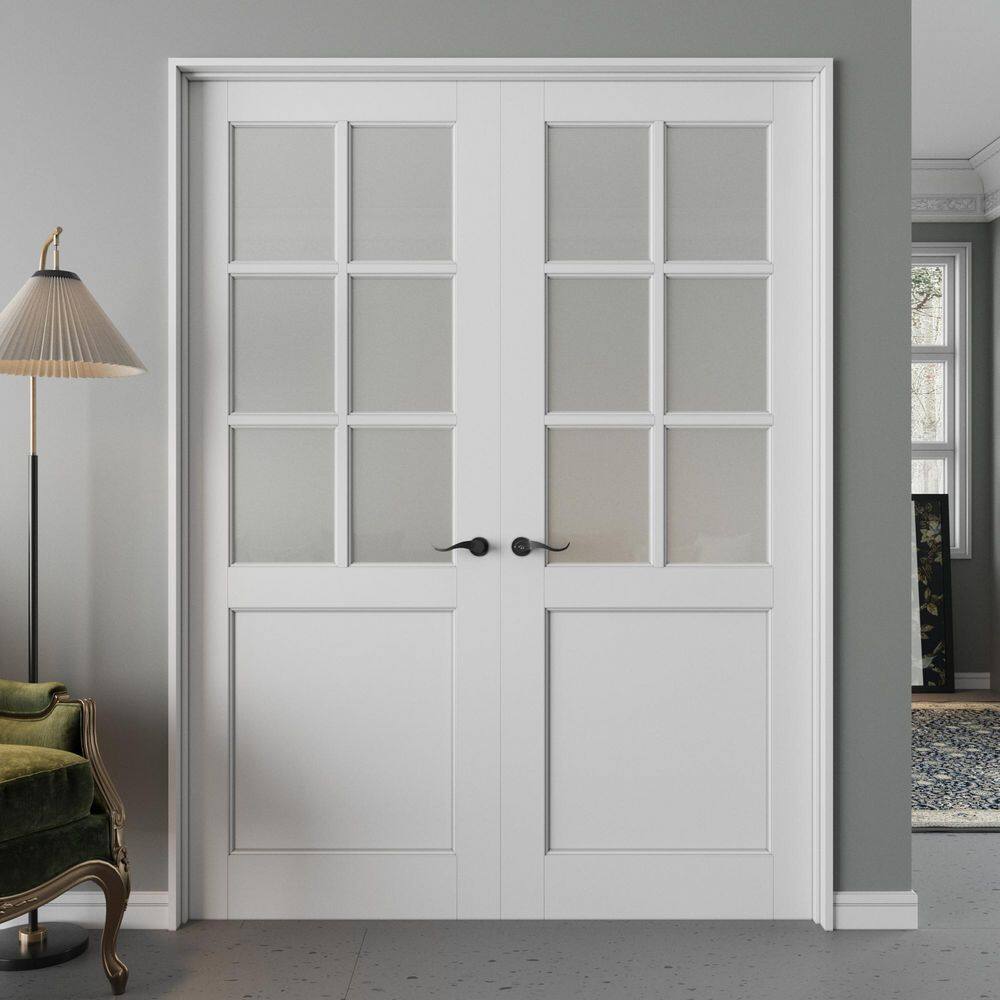 ARK DESIGN 64 in. x 80 in. Universal 6-Lite Frosted Glass White Solid ...
