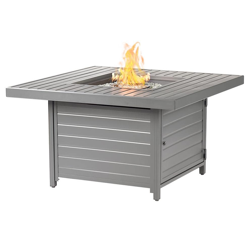 Gray Aluminum Square Gas Fire Pit Table with Glass Beads