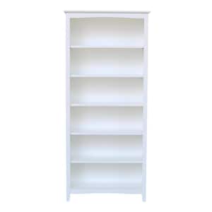 72 in. White Wood 6-shelf Standard Bookcase with Adjustable Shelves