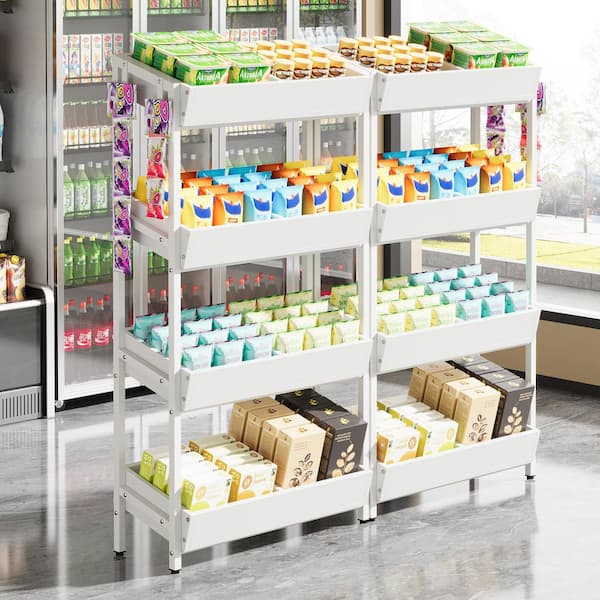 Eulas 4-Tier White 29 in. Retail Display Cabinet Rack (Set of 2), Fruit Snack Display Rack for Stores, Supermarkets