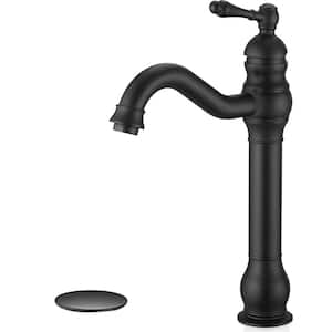 Single Hole Single Handle Waterfall Vessel Sink Faucet in Matte Black