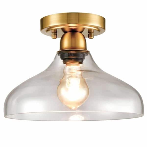 CLAXY 10.23 in. 1-Light Gold Modern Semi-Flush Mount with Clear Glass Shade and No Bulbs Included 1-Pack
