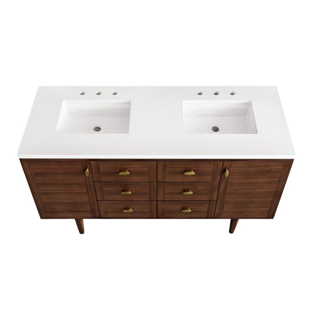 Amberly 60" Walnut Double Vanity with White Quartz Top