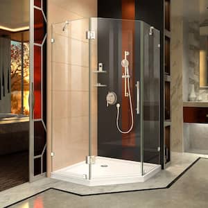 Prism Lux 40 in. x 40 in. x 74.75 in. Frameless Hinged Shower Enclosure in Chrome and Shower Base