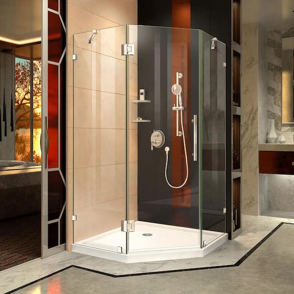 DreamLine Prism Lux 34-5/16 in. x 34-5/16 in. x 72 in. Frameless Hinged Neo-Angle Shower Enclosure in Chrome