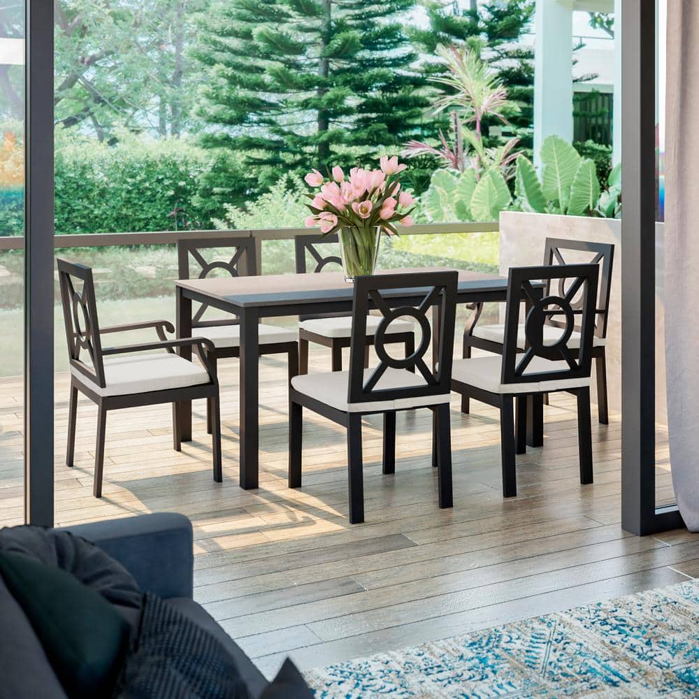 7-Piece Aluminum Outdoor Dining Set with White Cushions