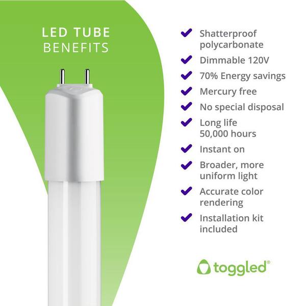 toggled 24 in. 8-Watt Daylight (5000K) T8 Linear Tube LED Light Bulb
