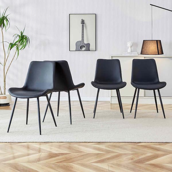 Modern Black Faux Leather Seat Dining Chairs Set of 4 for Kitchen, Living, Dining Room