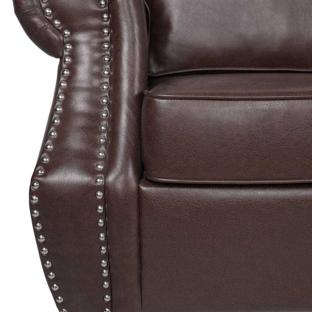 Dark Brown Faux Leather Lawson Sofa with Nailhead Trim