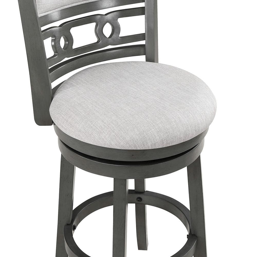 Gray Wood Swivel Bar Stool with Fabric Seat