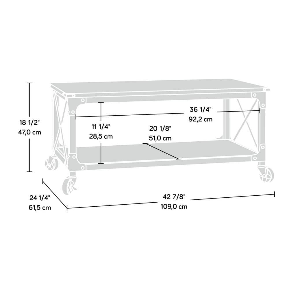 Carbon Oak Rectangular Mobile Coffee Table with Metal Frame