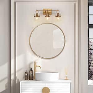 Mid-Century Modern 21.2 in. 3-Light Plated Brass Vanity Light with Bell Clear Glass Shade