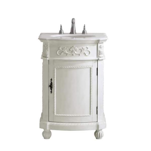 Unbranded Simply Living 24 in. W x 22 in. D x 36 in. H Bath Vanity in Antique White with White And Brown Vein Marble Top