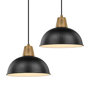 10.2 in. 1-Light Black Pendant Light Fixtures With Hammered Metal Shade for Kitchen Island (2-Pack)