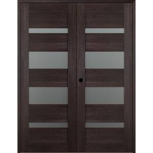 48 in. x 80 in. Right Hand Active 4-Lite Frosted Glass Veralinga Oak Wood Composite Double Prehung French Door