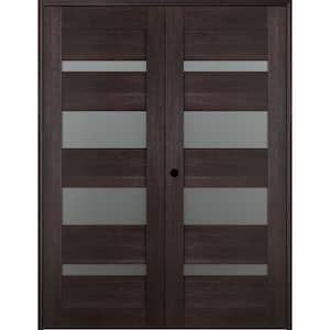 64 in. x 80 in. Right Hand Active 4-Lite Frosted Glass Veralinga Oak Wood Composite Double Prehung French Door