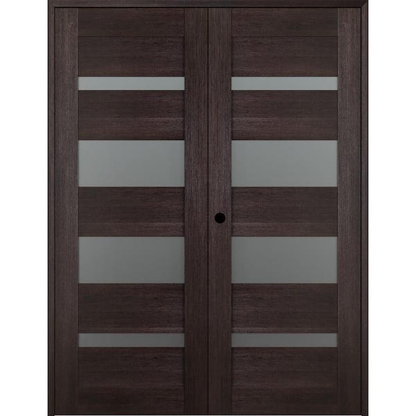 Belldinni 72 in. x 80 in. Right Hand Active 4-Lite Frosted Glass Veralinga Oak Wood Composite Double Prehung French Door