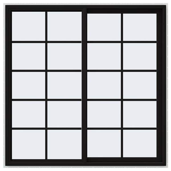 JELD-WEN 60 in. x 60 in. V-4500 Series Black FiniShield Vinyl Right-Handed Sliding Window with Colonial Grids/Grilles