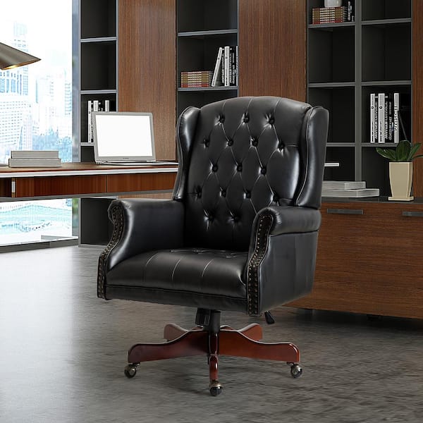 JAYDEN CREATION Micaela Black Swivel Executive Chair with Nailhead Trim