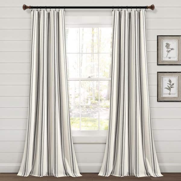 HOMEBOUTIQUE Farmhouse Stripe Yarn Dyed Eco-Friendly Recycled Cotton Window Curtain Panels Dark Gray 42X84 Set