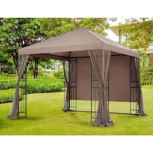 ​Symphony III 10 ft. x 10 ft. Single-Tier Steel Gazebo with Mosquito Net, Privacy Screen and Planter Holders