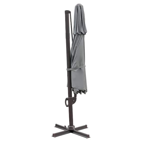 HomeRoots 10 ft. Tan Polyester Square Tilt Cantilever Patio Umbrella With Stand