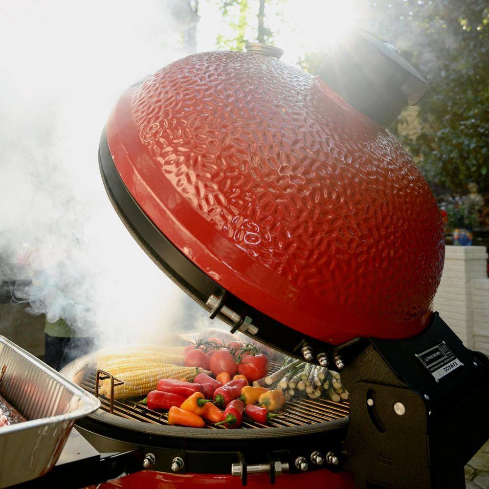 Classic Red 18-inch Ceramic Charcoal Grill with Cart and Shelves