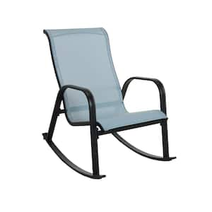 Metal Outdoor Rocking Chair in Blue with Breathable Teslin Fabric