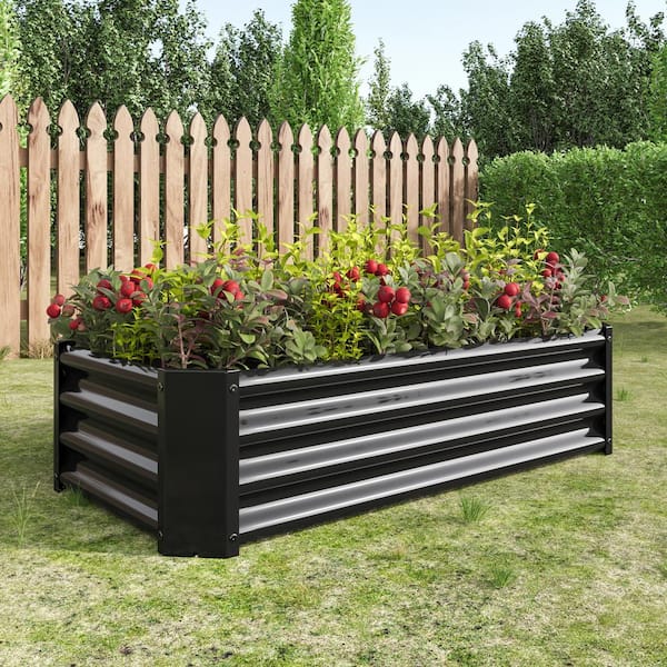 Unbranded 92 L x 44 W x 12 H in. Metal Rectangular Raised Planter Bed for Planting Flowers, Plants, Vegetables and Herbs, Black