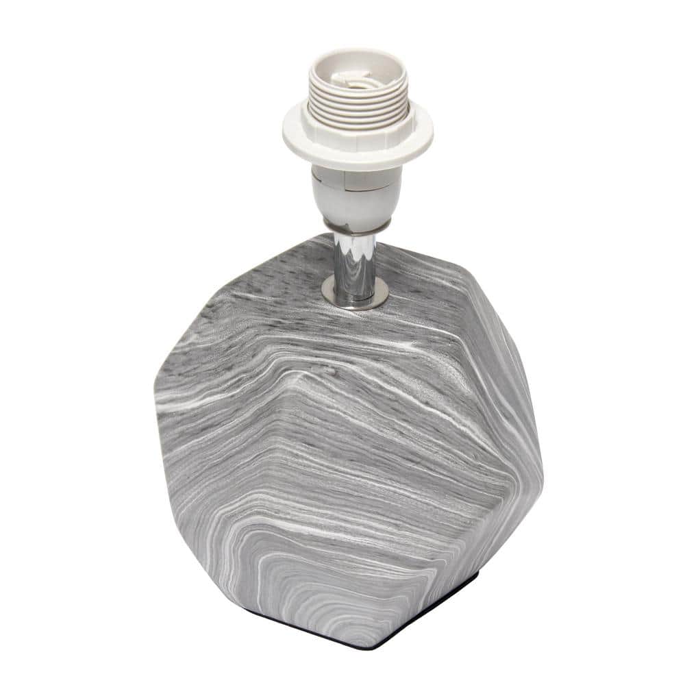 Gray and White Marbled Ceramic Mini Table Lamp with Fabric Shade