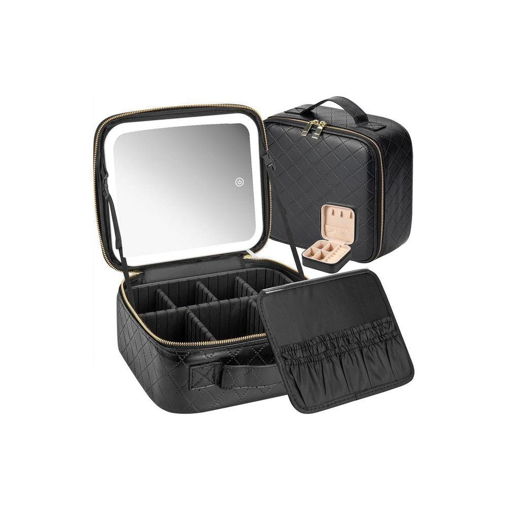 Light Gold Adjustable LED Light Makeup Train Case with Mirror, Portable Cosmetic Toiletry Bag, Waterproof & Durable