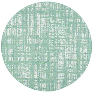 Courtyard Green Blue/Ivory 7 ft. x 7 ft. Abstract Graph Indoor/Outdoor Patio  Round Area Rug