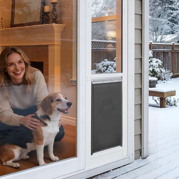 16.25 in H x 10.25 in W Adjustable Sliding Glass Dog Door, Aluminum Frame 75 7/8in. to 80 11/16in. Height Pet Doors
