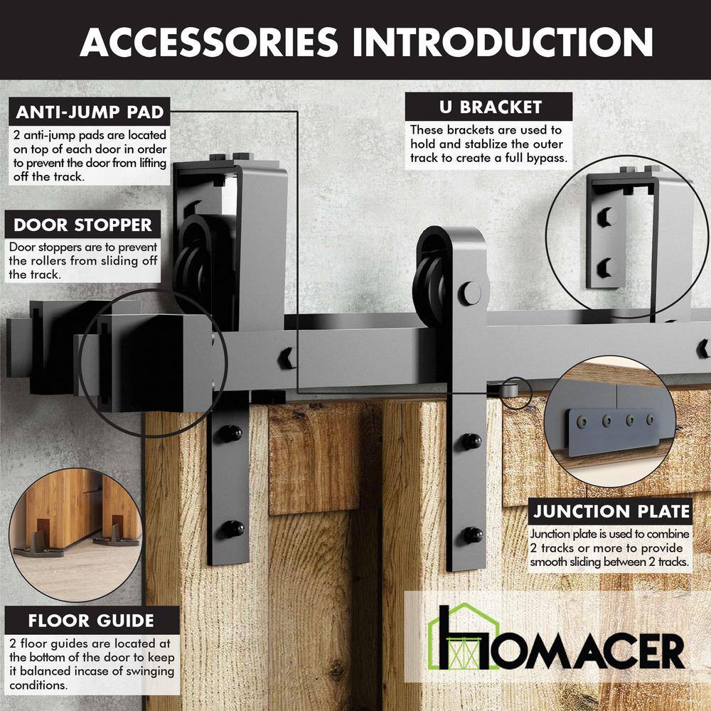 6ft Rustic Black Double Bypass Barn Door Hardware Kit