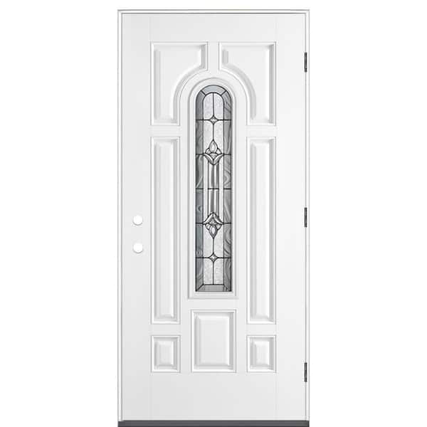 Masonite 36 in. x 80 in. Providence Center Arch Left Hand Outswing Primed White Smooth Fiberglass Prehung Front Exterior Door