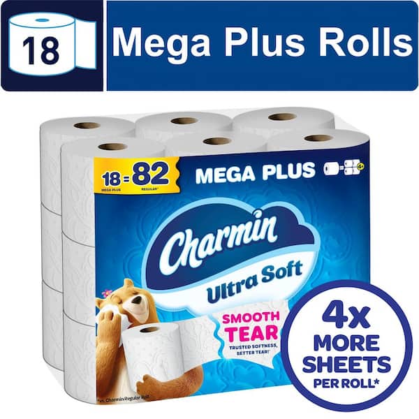 Ultra-Soft Smooth Tear Toilet Paper Rolls (18 Mega Plus Rolls)