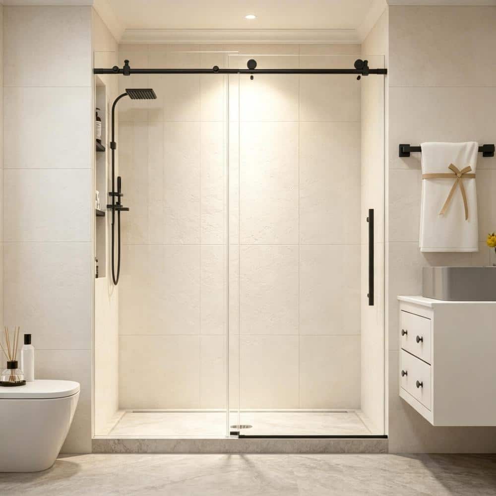 61 in. - 66 in. W x 76 in. H Single Sliding Frameless Shower Door in Matte Black with 1/4 in. Clear Tempered Glass price history on PriceWatchPro