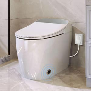 1-Piece 1.28 GPF Automatic Flush Elongated Toilet in White with Foot Sensor Flush