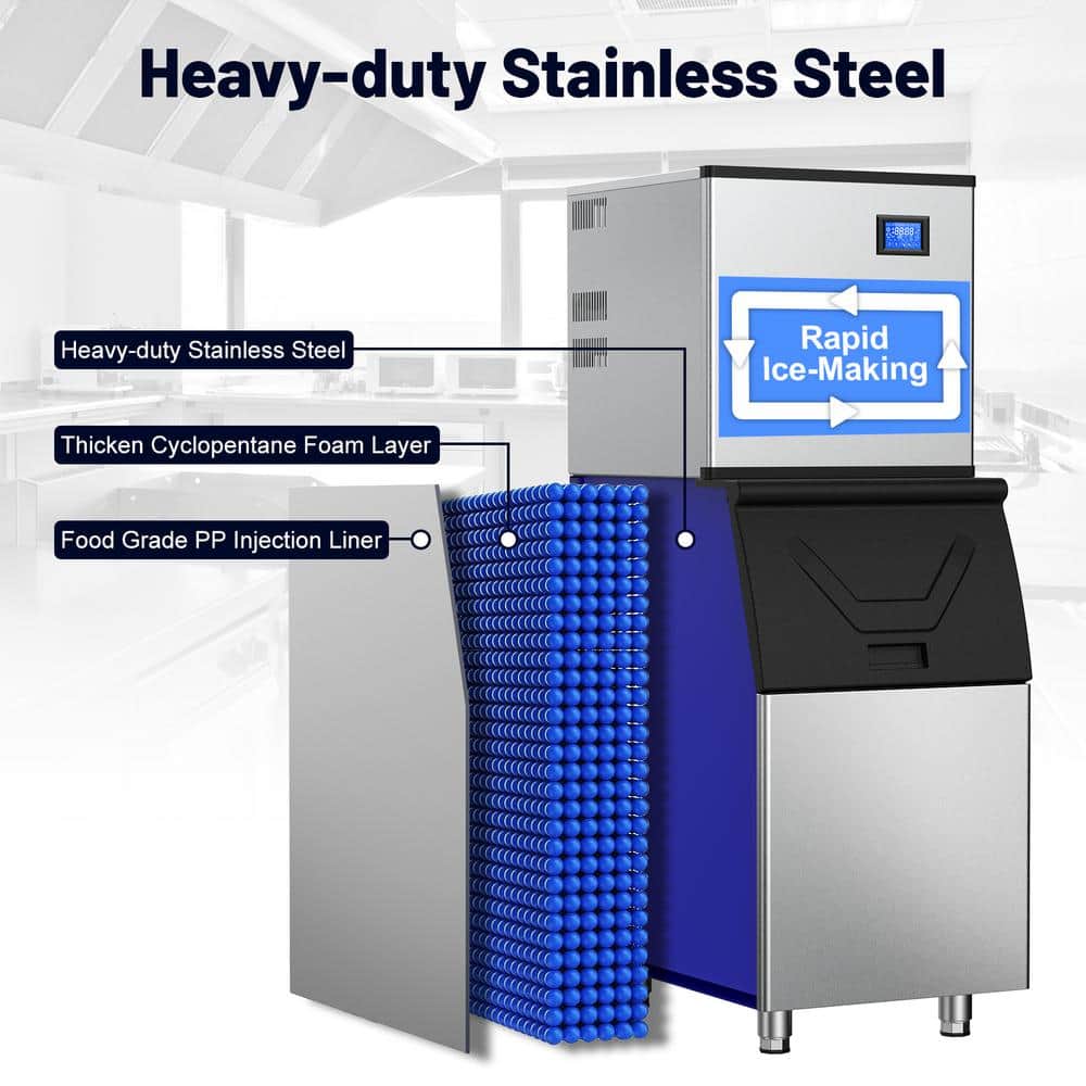Commercial Silver Stainless Steel Freestanding Ice Maker with 450 lb Daily Production