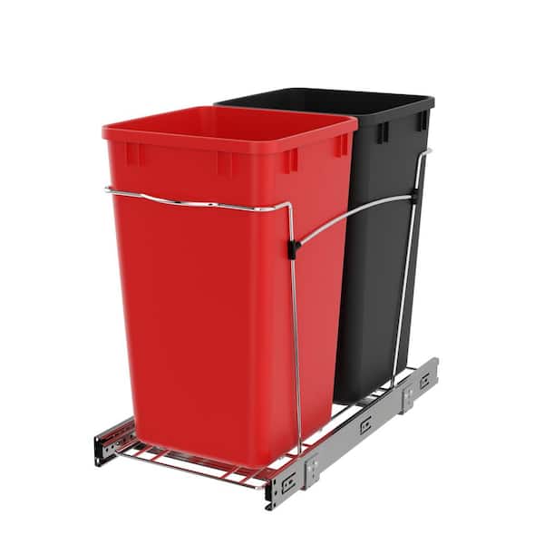 Rev-A-Shelf Red/Black Double Pull Out Trash Can 27 qt. for Kitchen