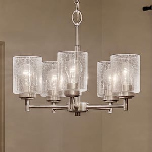 Winslow 19.75 in. 5-Light Brushed Nickel Contemporary Shaded Cylinder Chandelier for Dining Room