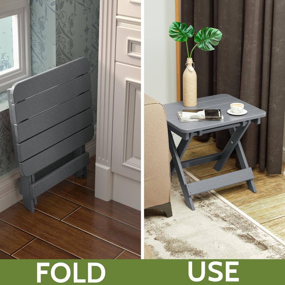 Gray HDPE Folding Outdoor Side Table with Slatted Top