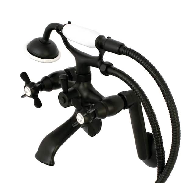 Kingston 3-Handle Wall-Mount Clawfoot Tub Faucet with Hand Shower in Matte Black