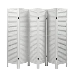 6-Panel Screen White Louvered Room Divider Folding Privacy Screens, Portable Partition Screen for Home Office