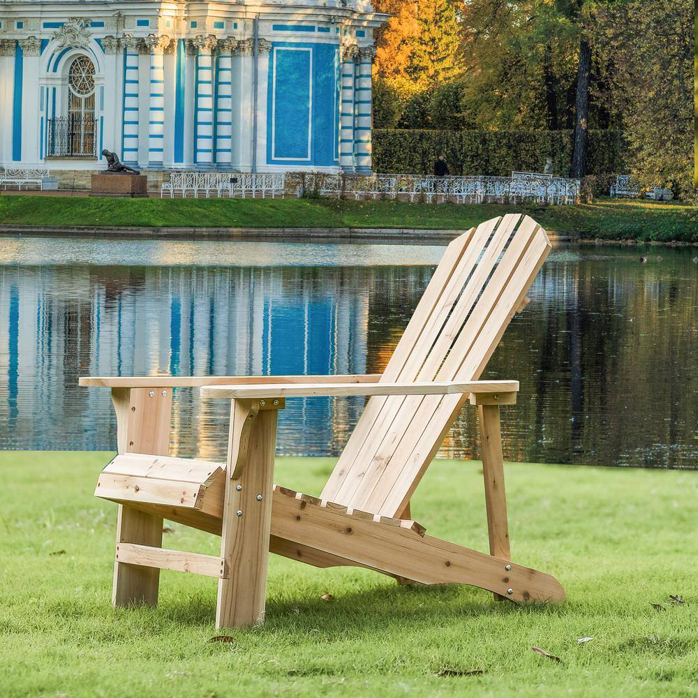 Natural Fir Wood Adirondack Chair with Wide Armrests