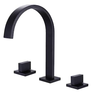 8 in. Widespread Double Handle Bathroom Faucet with Modern 3-Hole Waterfall Brass Bathroom Sink Taps in Matte Black