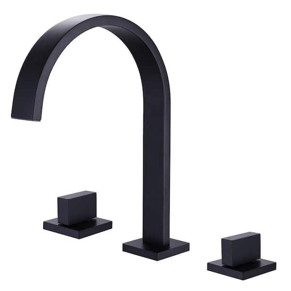AIMADI 8 in. Widespread Double Handle Bathroom Faucet with Modern 3-Hole Waterfall Brass Bathroom Sink Taps in Matte Black
