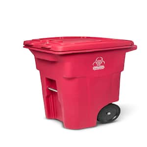 64 Gal. Red Hazardous Waste Trash Can with Wheels and Lid Lock